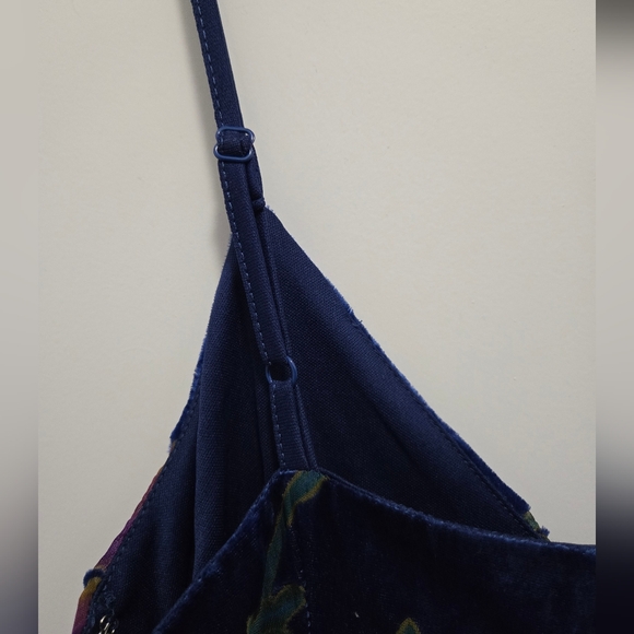 Lulus Evening With You Dark Blue Floral Velvet Asymmetrical Dress Size S - Picture 6 of 10